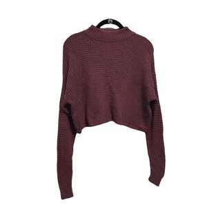 Hollister Mockneck Sweater Women's XS Rose Mauve Cropped Waffle Weave Thermal